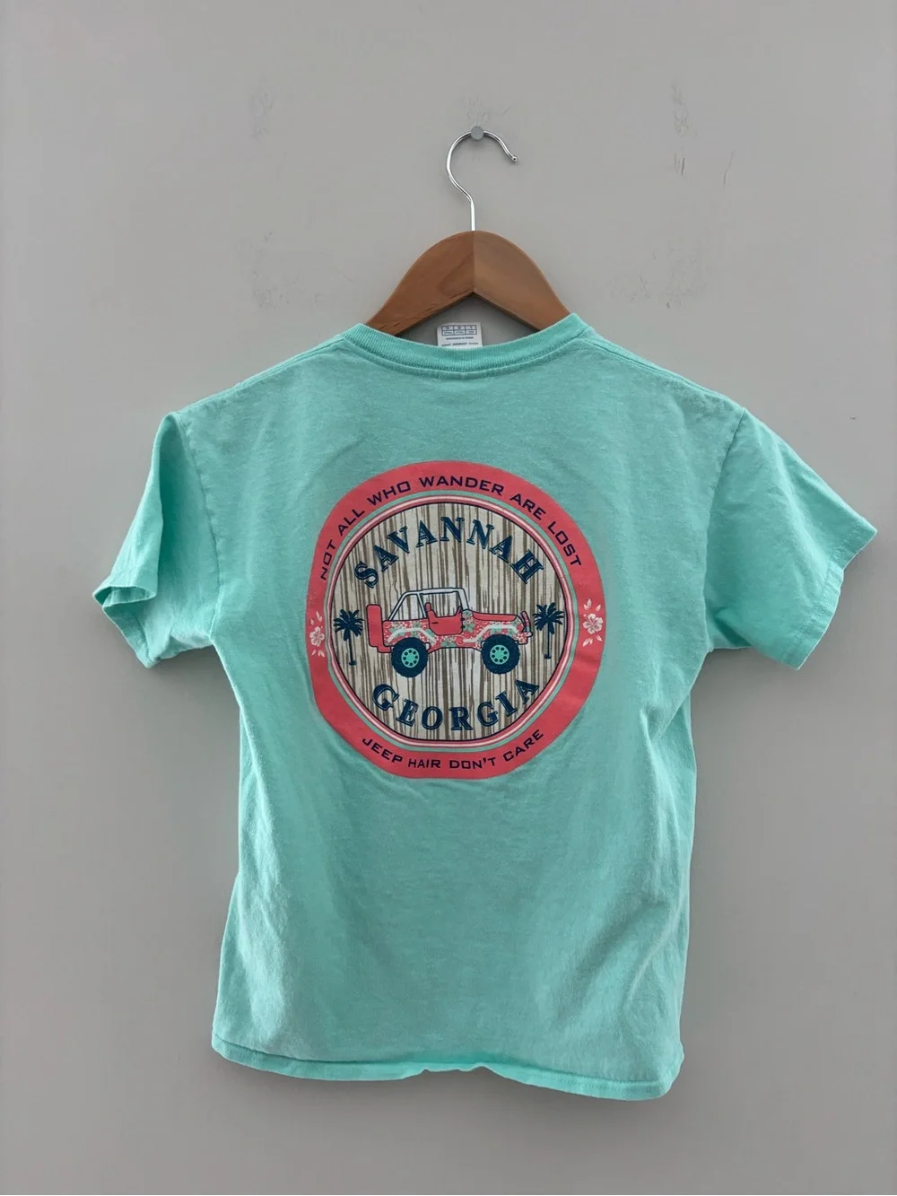 Savannah Georgia Jeep Hair Don't Care Graphic T-Shirt Girls Youth Large Mint